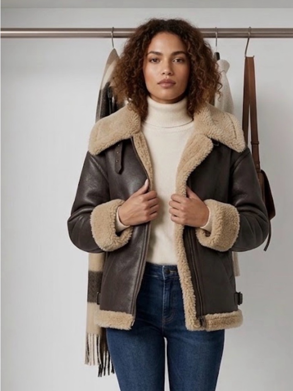 ZARA Faux Shearling Aviator Jacket – Size S – New Without Tags